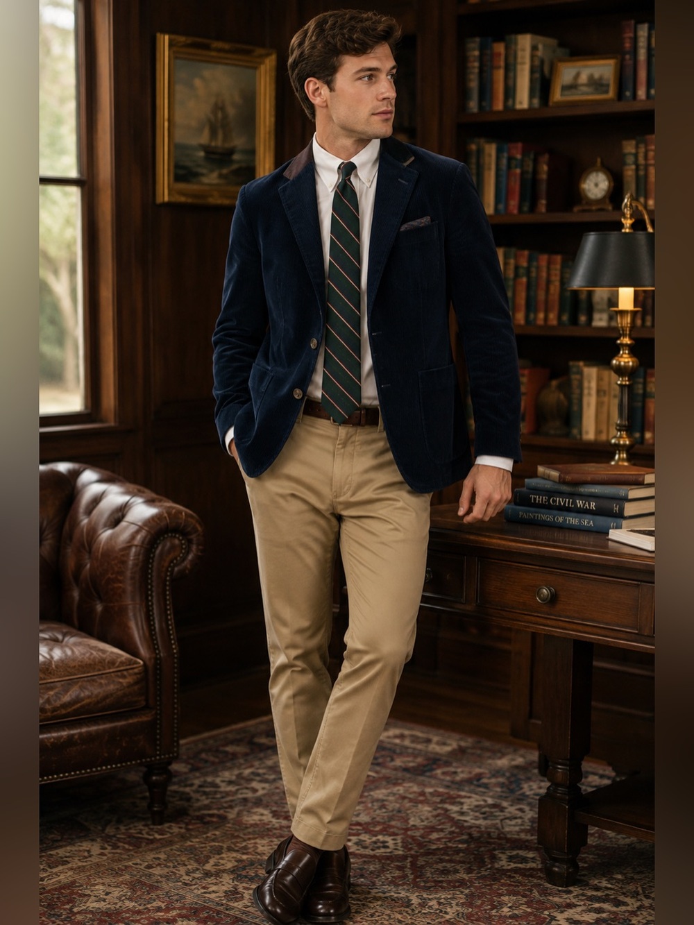 J.Crew Ludlow 36R Navy Corduroy Blazer Wool Collar Mens Preppy